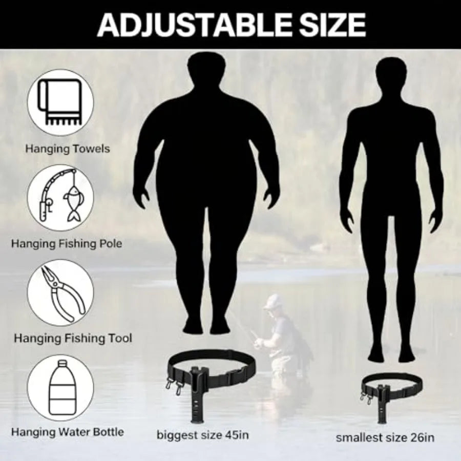 Fishing Rod Holder Belts, Adjustable Waist Wading Belts with Pcs Hooks, Pole Inserter for Outdoor Kayak Fly Fishing