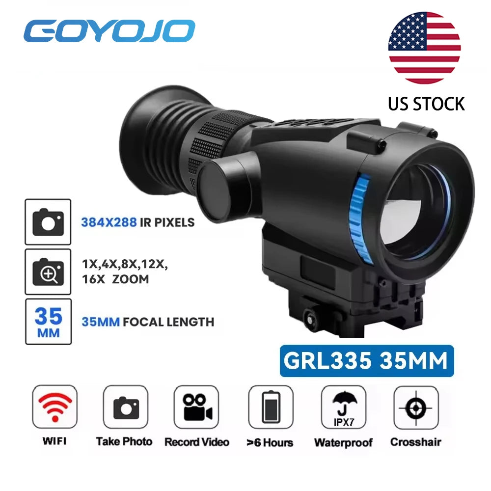 GOYOJO Thermal Scope 384x288 Thermal Imaging Sight with 1500-1800m Distance 12um 55Hz, 64GB Storage WiFi RAV Video GRL325/GRL335 for Outdoor Hunting