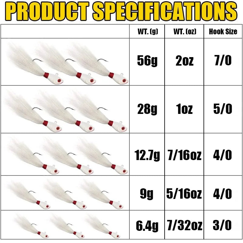 3pcs Bucktail Jig Heads Fishing Lures Saltwater Freshwater Fishing Jig Bass Pike Walleye Striper Bait