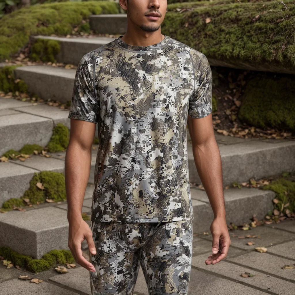 Men's Camo Printed Antibacterial Quick-Drying Short Sleeve T-Shirt for Summer Hunting Outdoor Wear