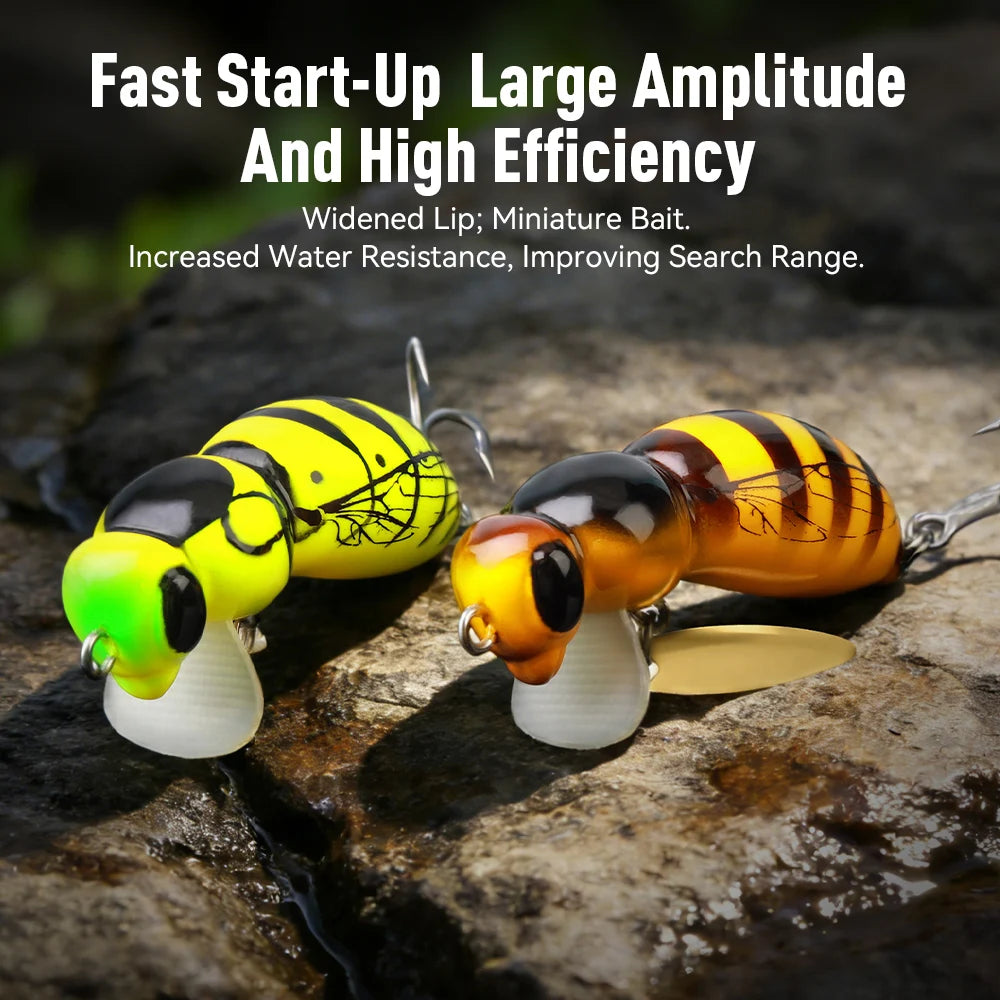 Kingdom 3pcs Wasp Minnow Lure 35mm 3.9g Floating Artificial Hard Wobblers With Spinner Single Hook For Freshwater Bass Trout Pike Fishing
