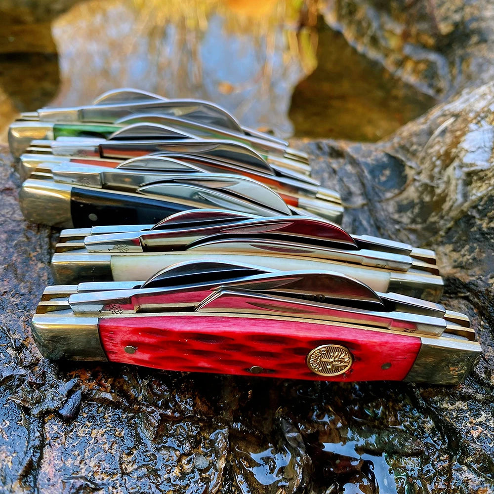 Watchman Trapper Knives Pocket Four Blades Slip Joint Folding Knife Classic Bone Grips Mirror Finish