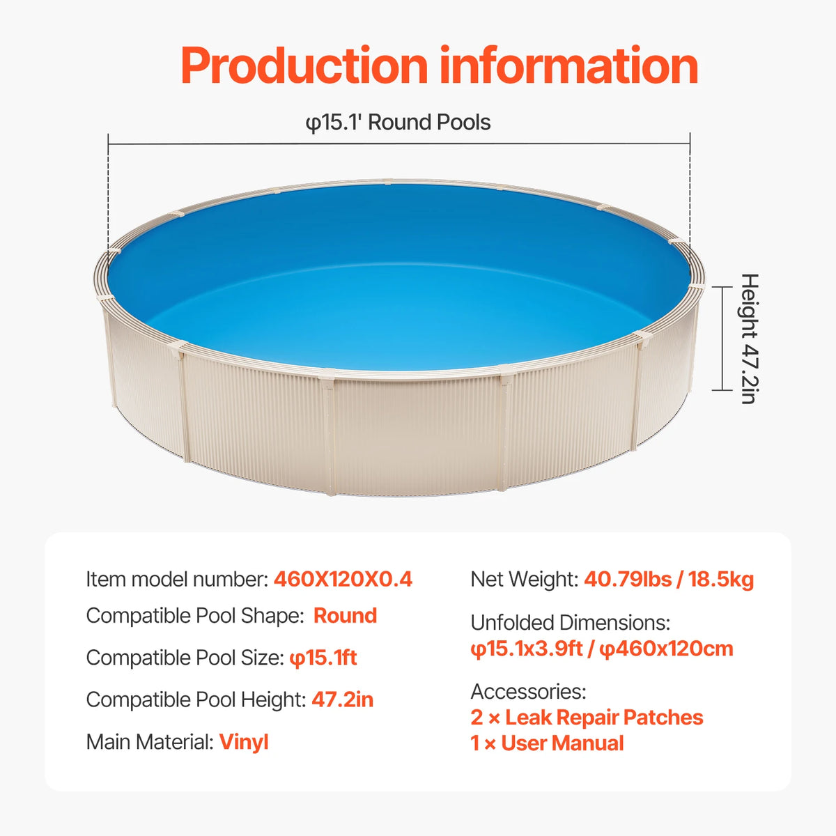 SucceBuy Pool Liner 18ft Round Swimming Pool Liner Standard Gauge Long Lasting Vinyl Pool Liner Overlap Style Liner Replacement