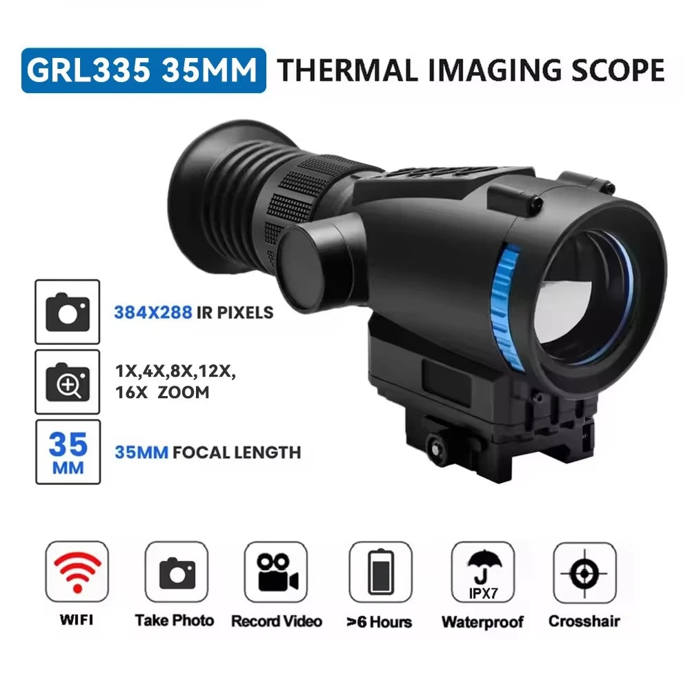 GOYOJO Thermal Scope 384x288 Thermal Imaging Sight with 1500-1800m Distance 12um 55Hz, 64GB Storage WiFi RAV Video GRL325/GRL335 for Outdoor Hunting