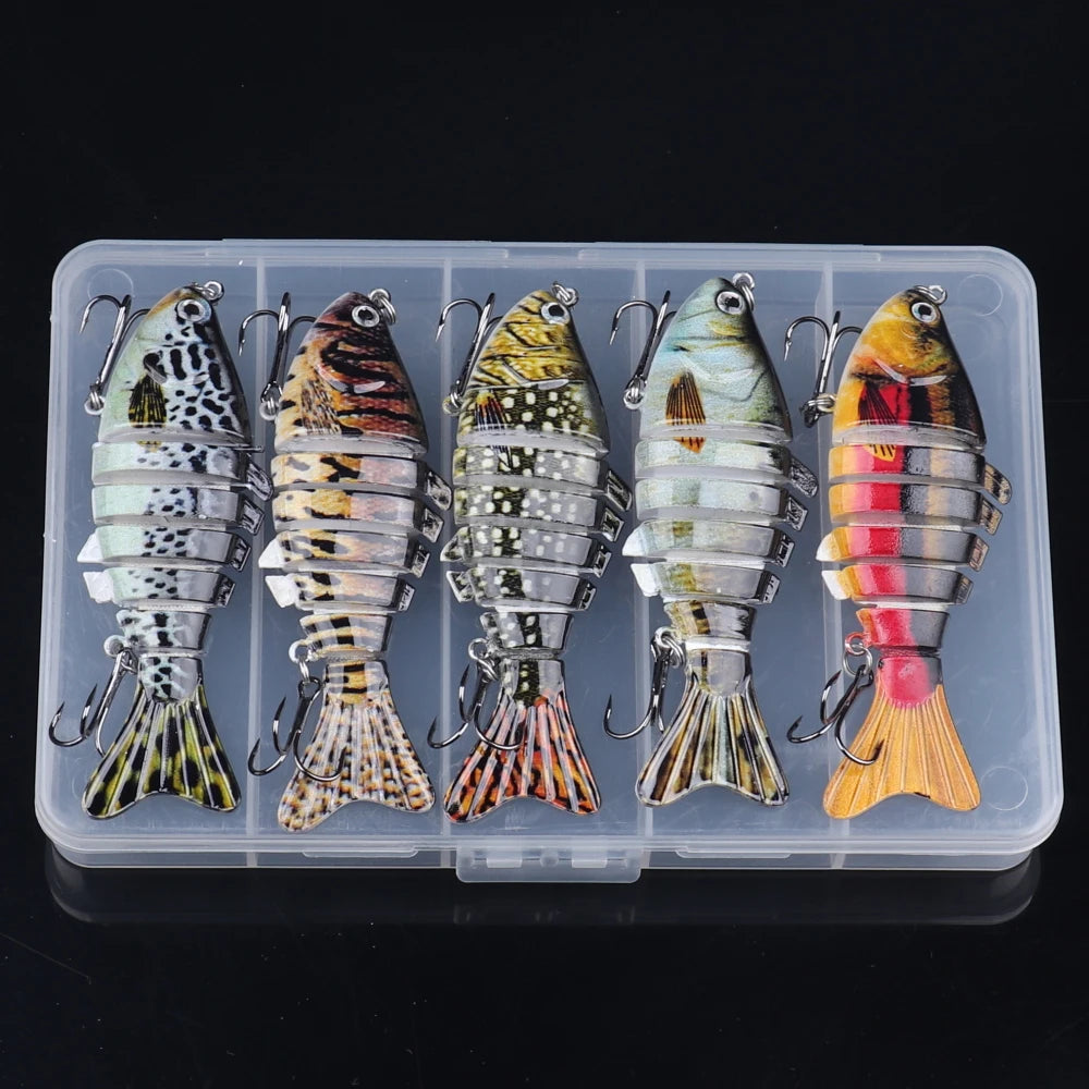 5pcs Multi-Joint Fishing Lure Set Artificial Fish Bionic Swimbait with Box
