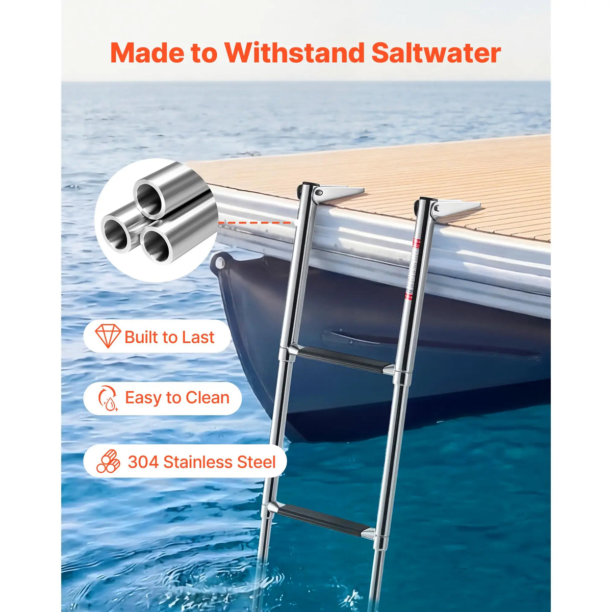SucceBuy 3/4 Steps Boat Ladder Stainless Steel 600/900 lbs Telescoping Folding Swim Deck Ladder with Anti-Slip Steps for Yacht