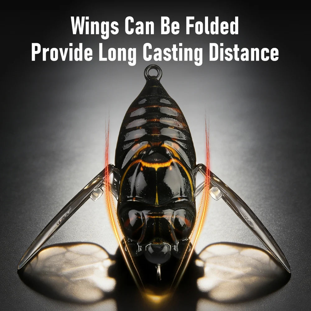 Kingdom 3pcs New Cicada Fishing Bait 27mm 2.4g Topwater Bionic Insect With Swings Artificial Hard Wobbers For Bass Trout Fishing