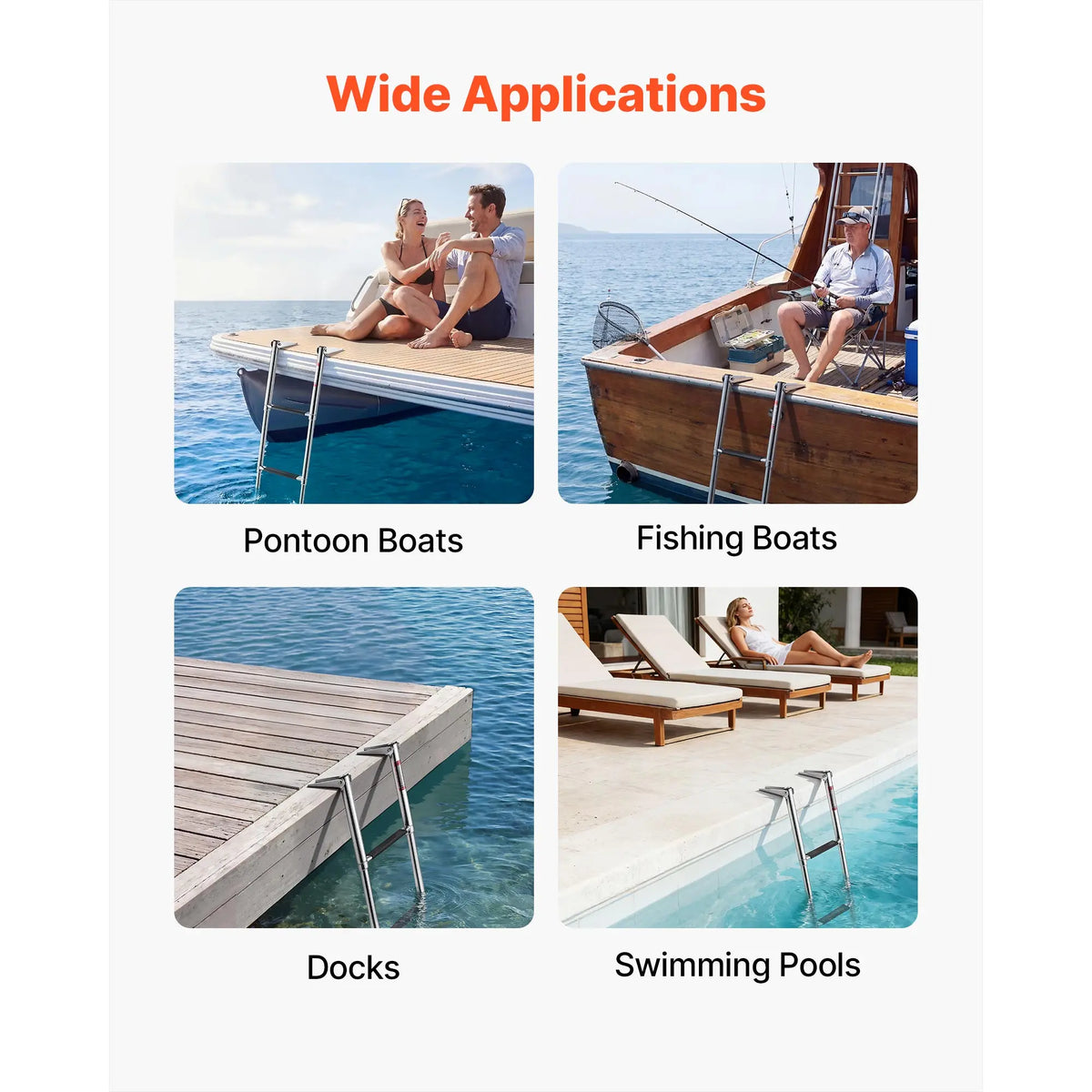 SucceBuy 3/4 Steps Boat Ladder Stainless Steel 600/900 lbs Telescoping Folding Swim Deck Ladder with Anti-Slip Steps for Yacht