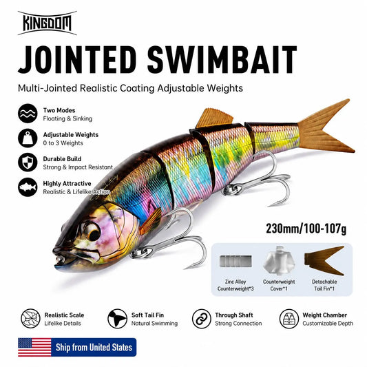 Kingdom Jointed Swimbait 230mm/100-107g Floating Sinking 4 Section Bionic Artificial Bait For Saltwater Bass Zander Pike Fishing
