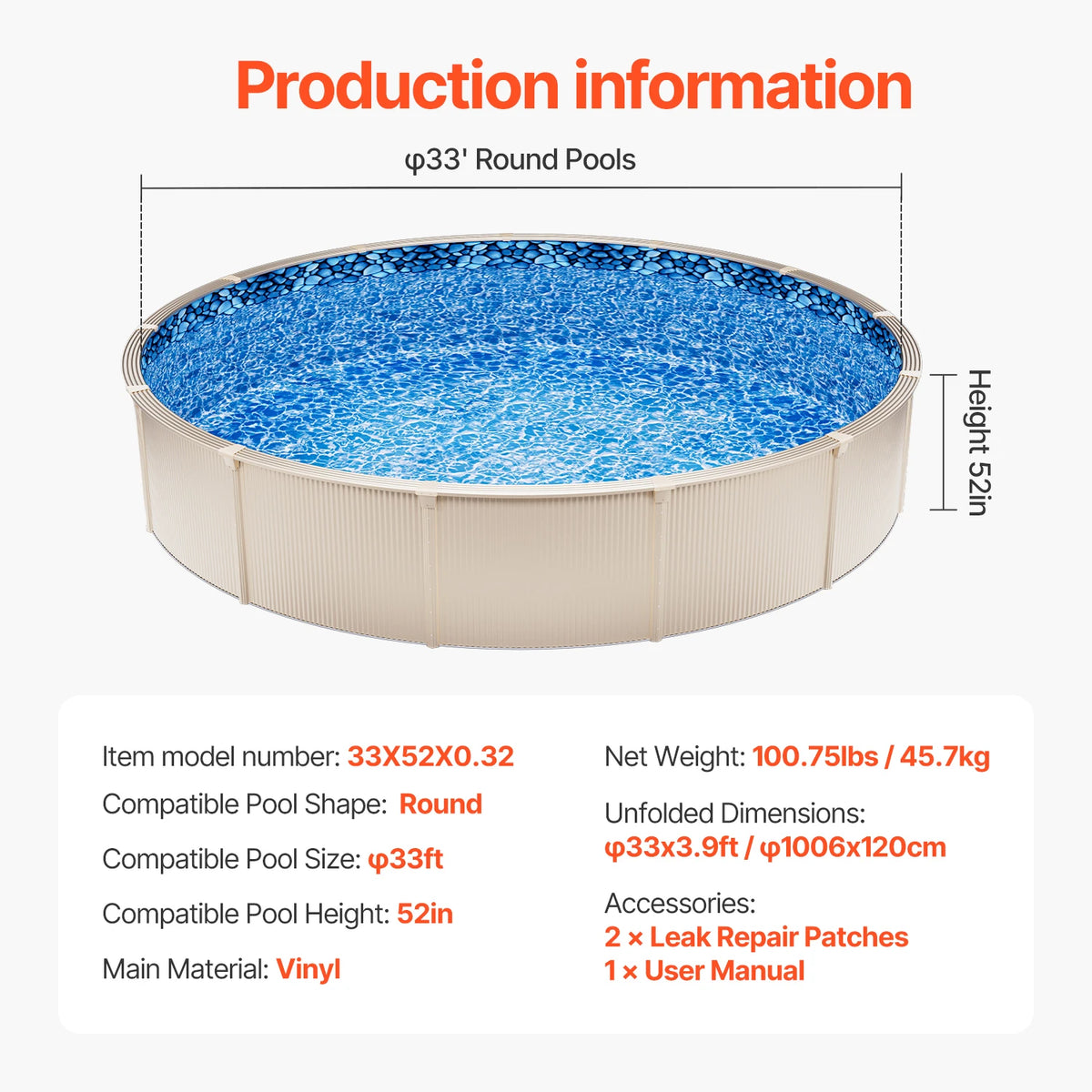 SucceBuy Pool Liner 18ft Round Swimming Pool Liner Standard Gauge Long Lasting Vinyl Pool Liner Overlap Style Liner Replacement