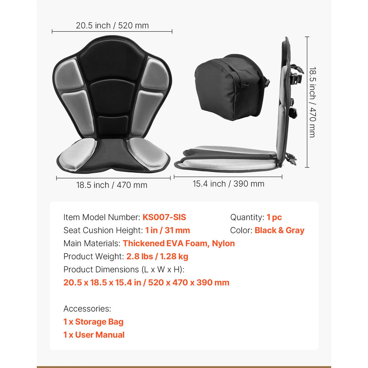 SucceBuy Kayak Seat Universal Paddle Board Seat with Back Support Sit-on-Top Padded Cushion with Bag & Adjustable Straps for SUP