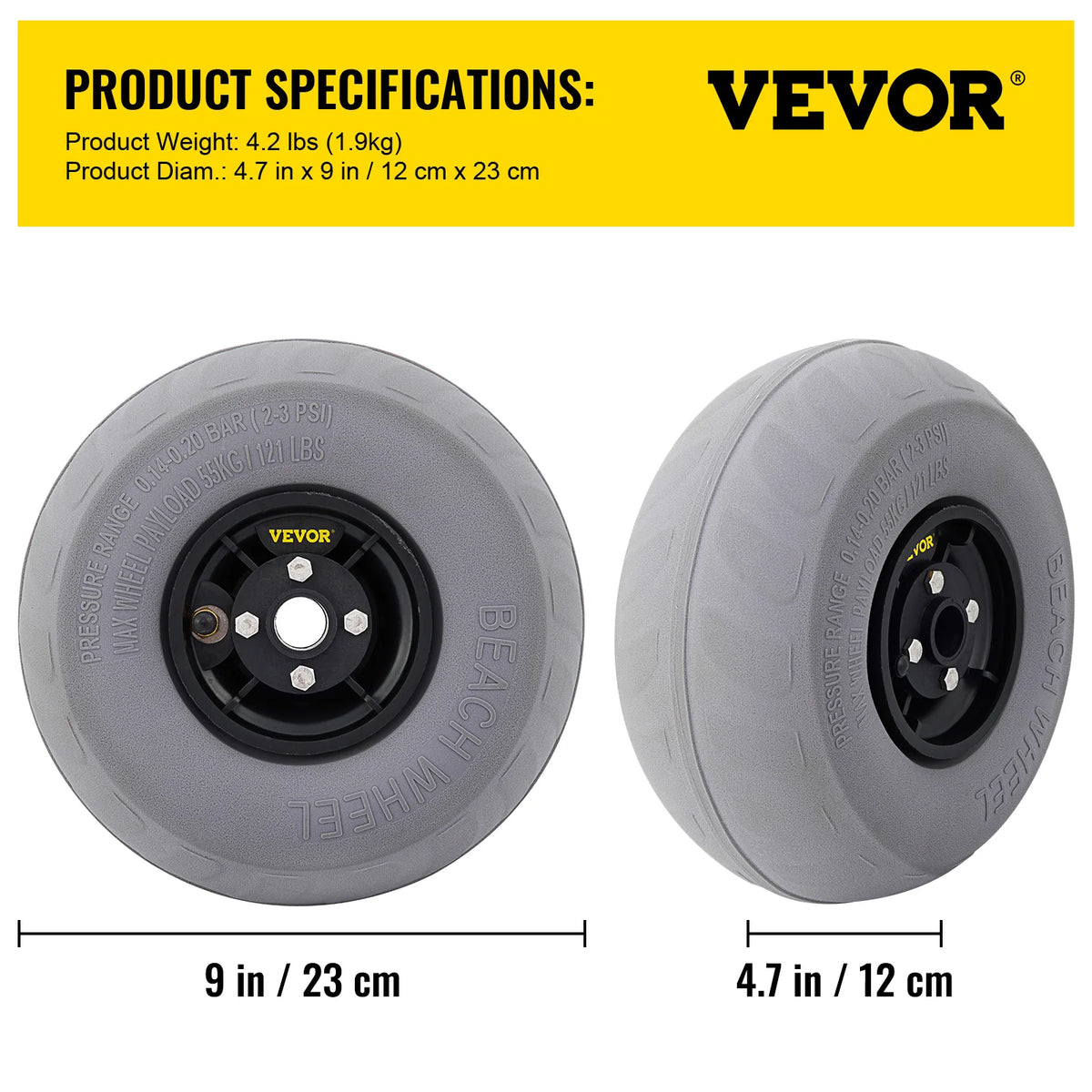 SucceBuy Beach Balloon Wheels 13" Replacement Sand Tires TPU Cart Tires for Kayak Dolly Canoe and Buggy w/ Free Air Pump 2-Pack