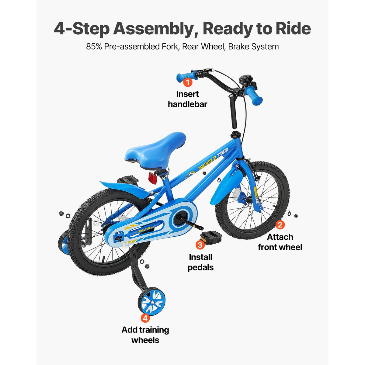 SucceBuy 14/16/18in Kids Bike BMX Style Children Bicycle with Training Wheels Toddler Bike for Boys & Girls Learning to Ride