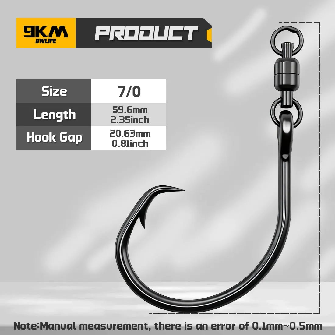 9KM 5Pcs Circle Hooks wiht Swivels, High Carbon Steel Extra Sharp for Freshwater Saltwater Big Game Fishing