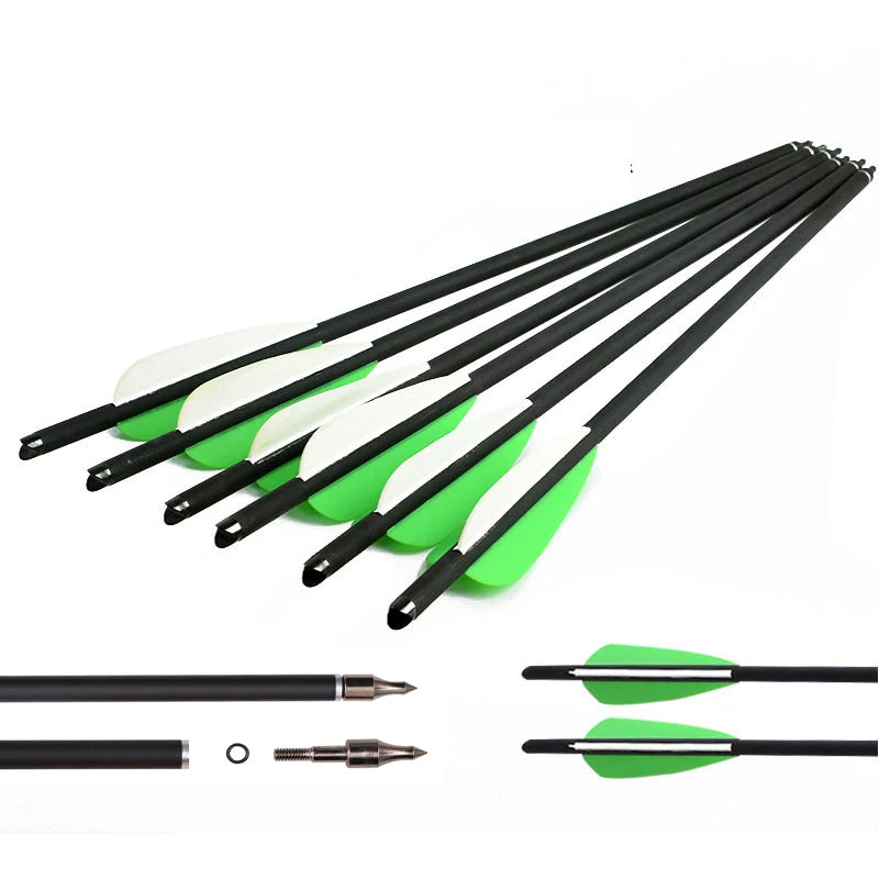 20”/22" Bow Arrows with green white 4" vanes Archery Carbon Arrows Crossbow Bolt Arrows for Archery Hunting Shooting