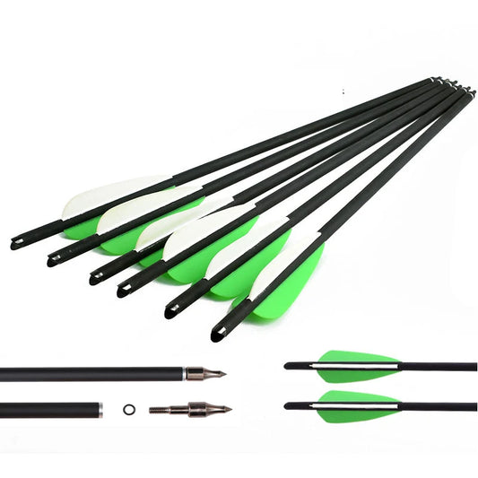 20”/22" Bow Arrows with green white 4" vanes Archery Carbon Arrows Crossbow Bolt Arrows for Archery Hunting Shooting