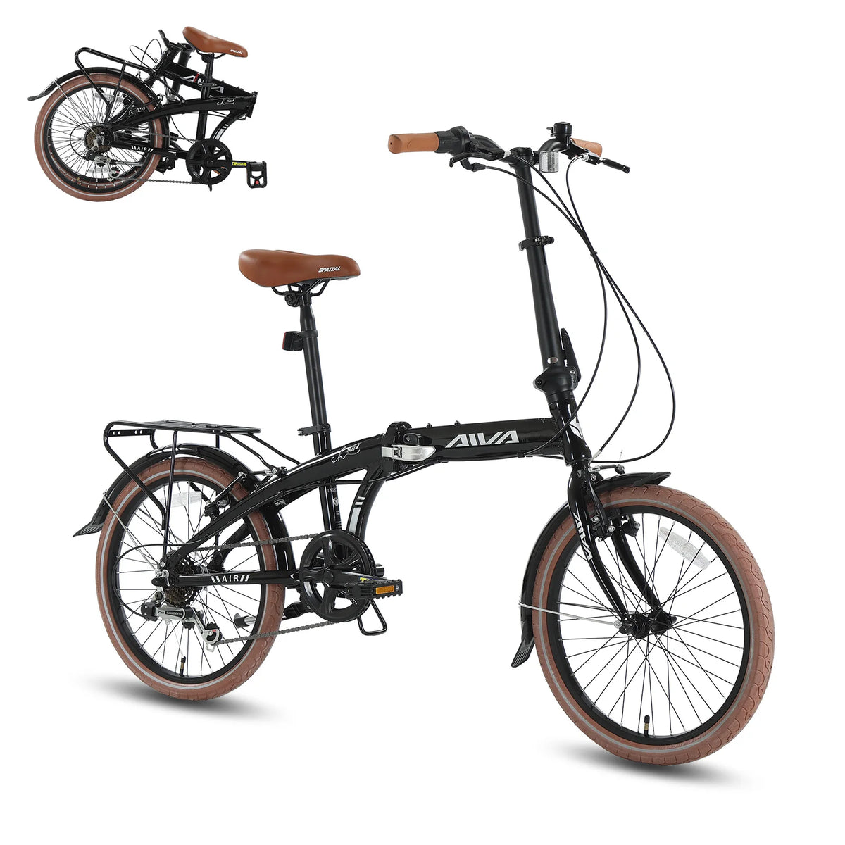 AIVA 20FD 20 Inch Folding Bike, 7 Speed City Bicycle for Teenagers and Adults, Lightweight Aluminum Frame, V-Brakes, Off-Road Tire