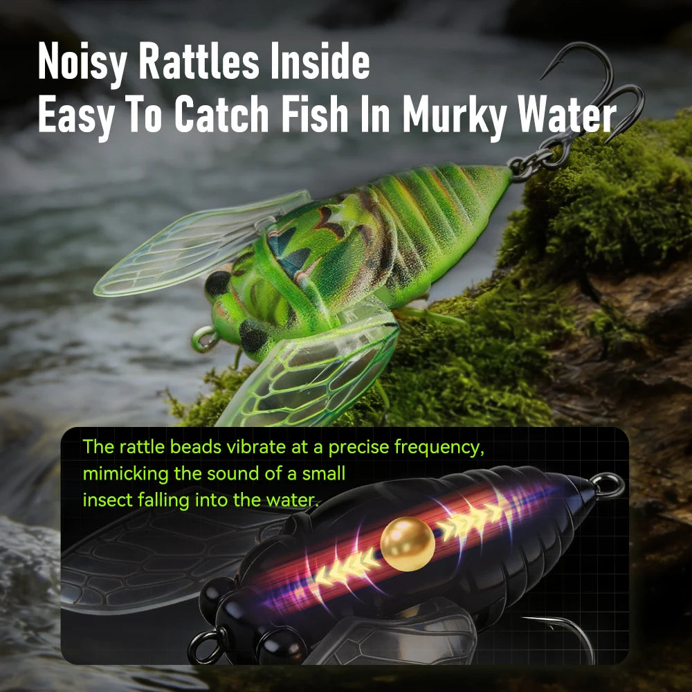 Kingdom 3pcs New Cicada Fishing Bait 27mm 2.4g Topwater Bionic Insect With Swings Artificial Hard Wobbers For Bass Trout Fishing