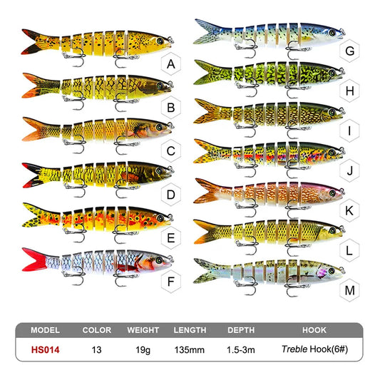 Fishing gear store multi-section fish Luya bait 13.5CM/19g hard bait, bionic bait fishing gear directly from the manufacturer