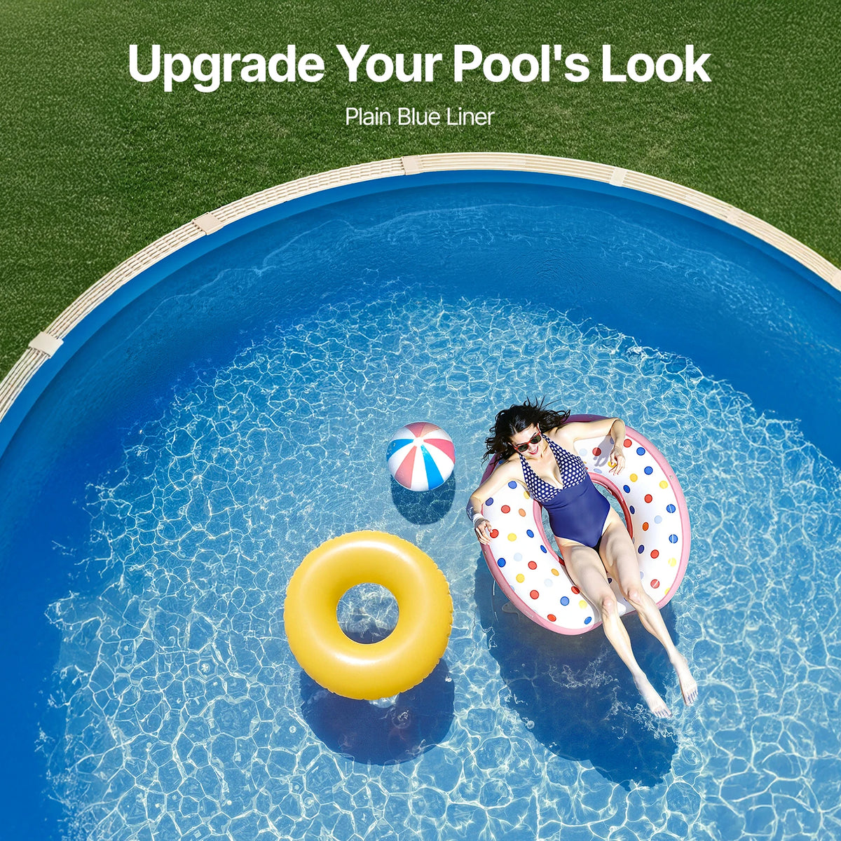 SucceBuy Pool Liner 18ft Round Swimming Pool Liner Standard Gauge Long Lasting Vinyl Pool Liner Overlap Style Liner Replacement
