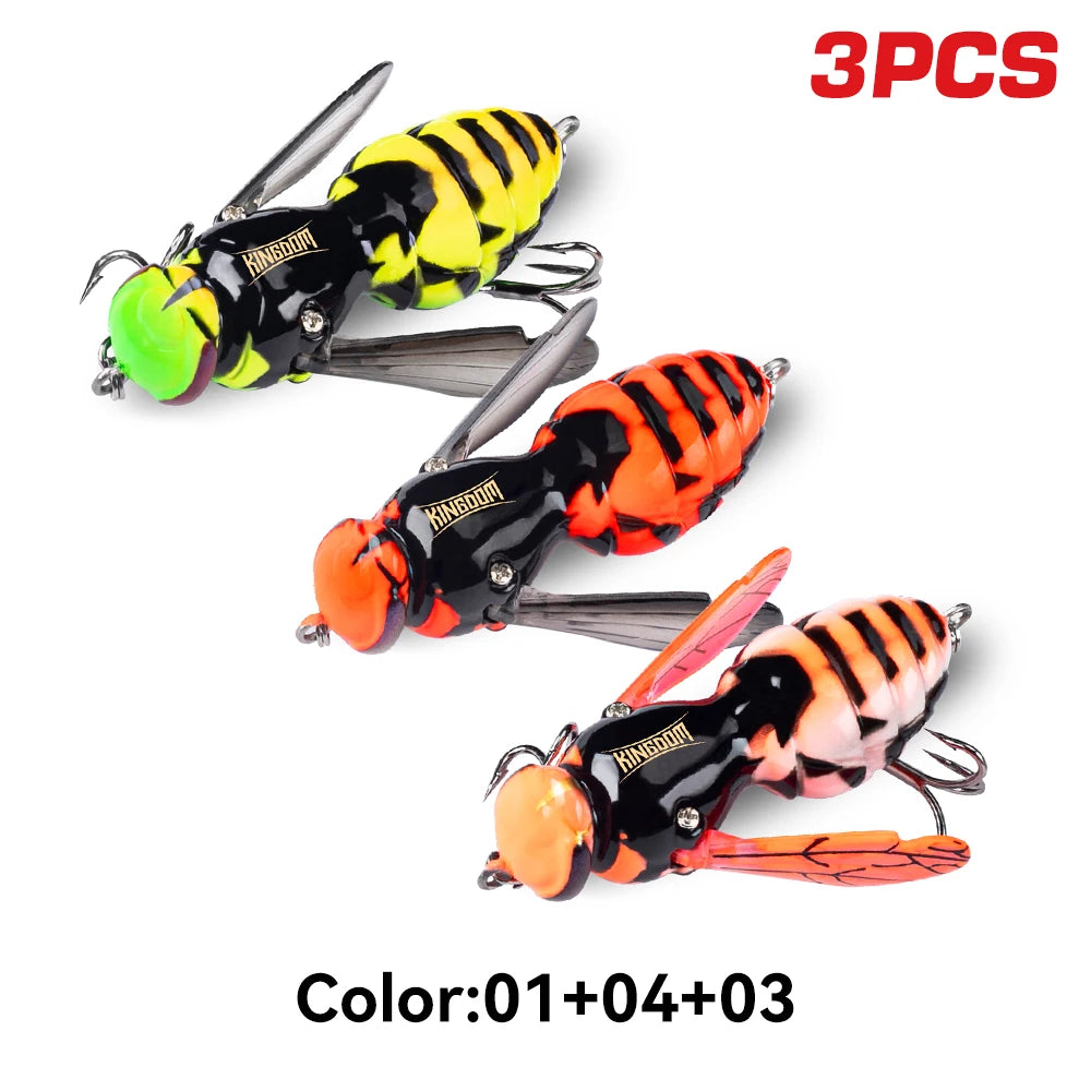 Kingdom 3pcs Fishing Lures Artificial Bait 4.2g 40mm 6.6g 48mm Floating Insect Bionic Swimbaits Wobblers Hard Baits For Bass Pike Fishing