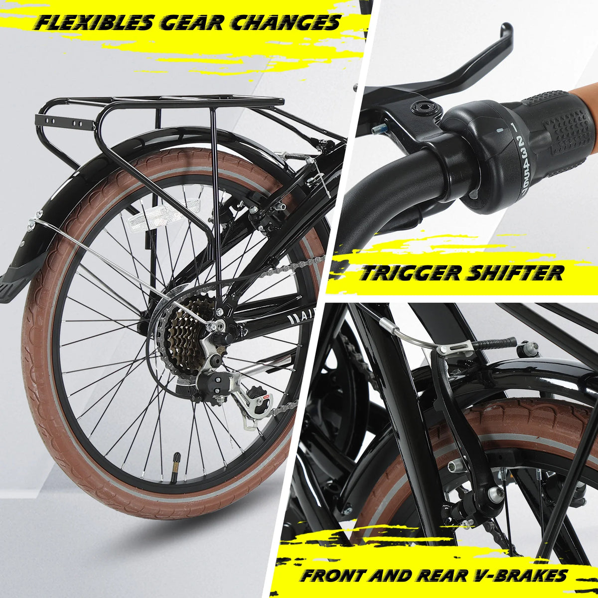 AIVA 20FD 20 Inch Folding Bike, 7 Speed City Bicycle for Teenagers and Adults, Lightweight Aluminum Frame, V-Brakes, Off-Road Tire