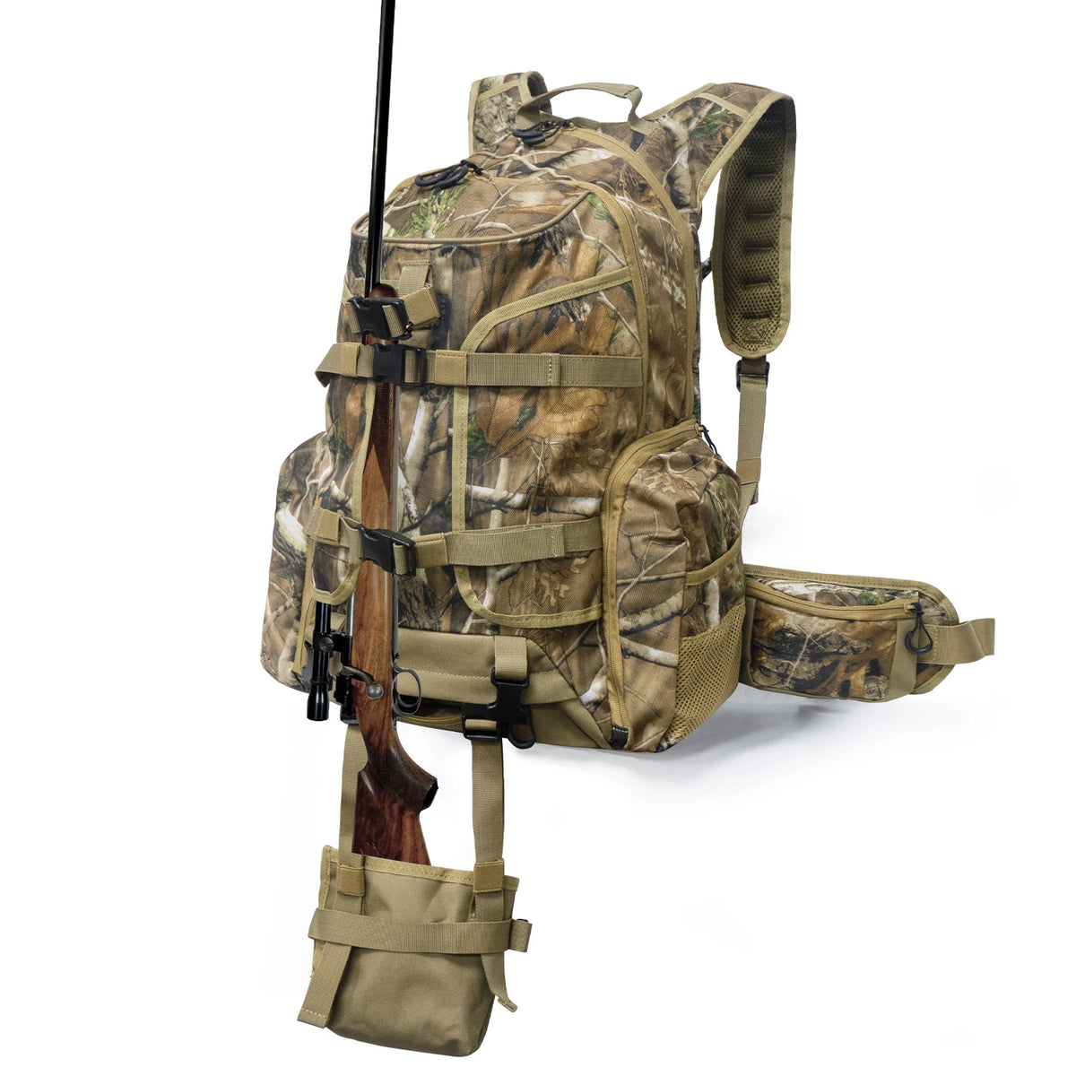 WESTTUNE Hunting Backpack Outdoor Hunting Pack with Rifle Holder Waterproof Camping Strategic Backpack for Bow Gun Carry System