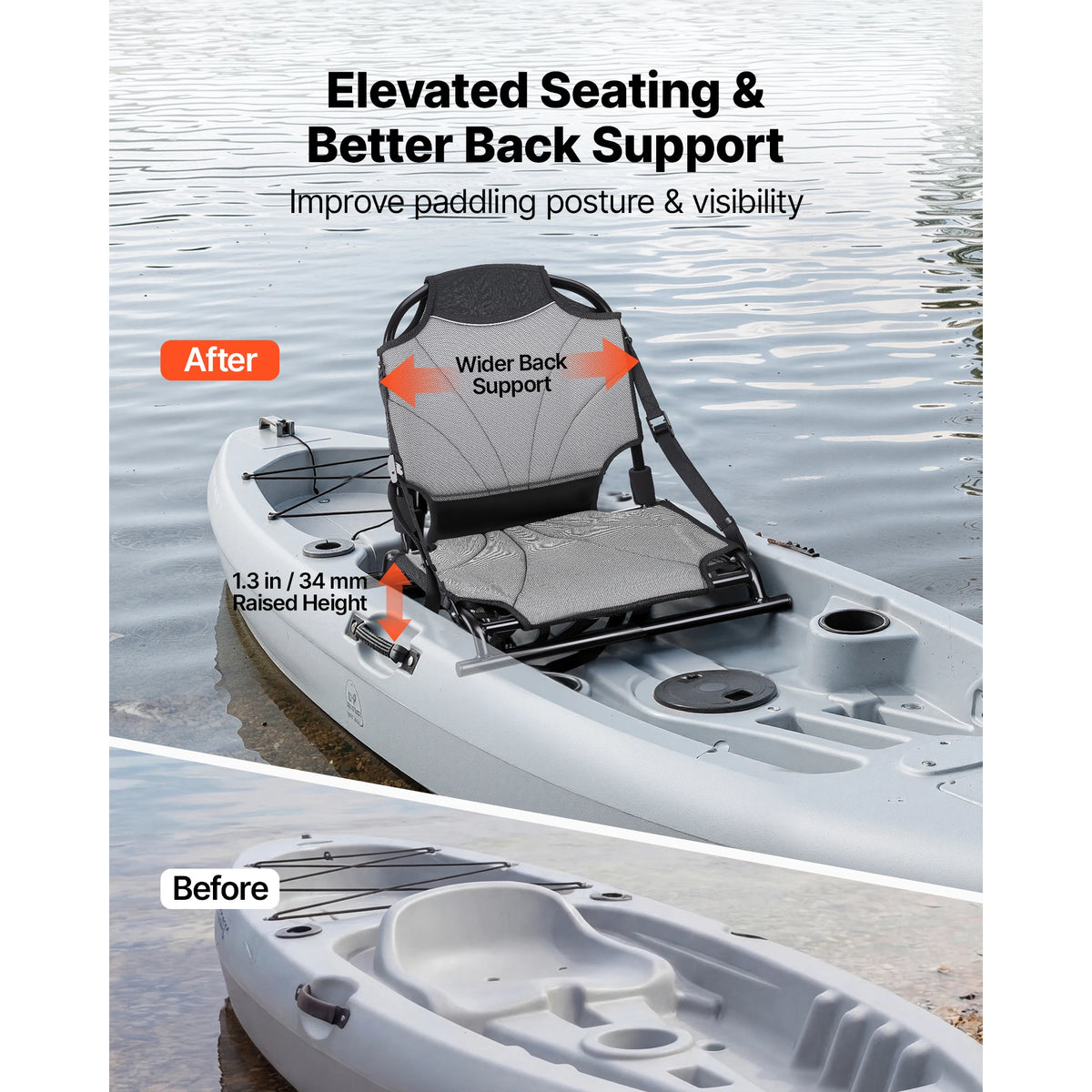 SucceBuy Kayak Seat 1 Pack with Adjustable Back Support Adjustable Straps Aluminum Alloy Frame  for Sit-on-Top Fishing Canoes