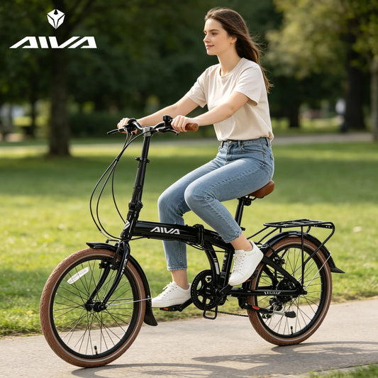 AIVA 20FD 20 Inch Folding Bike, 7 Speed City Bicycle for Teenagers and Adults, Lightweight Aluminum Frame, V-Brakes, Off-Road Tire
