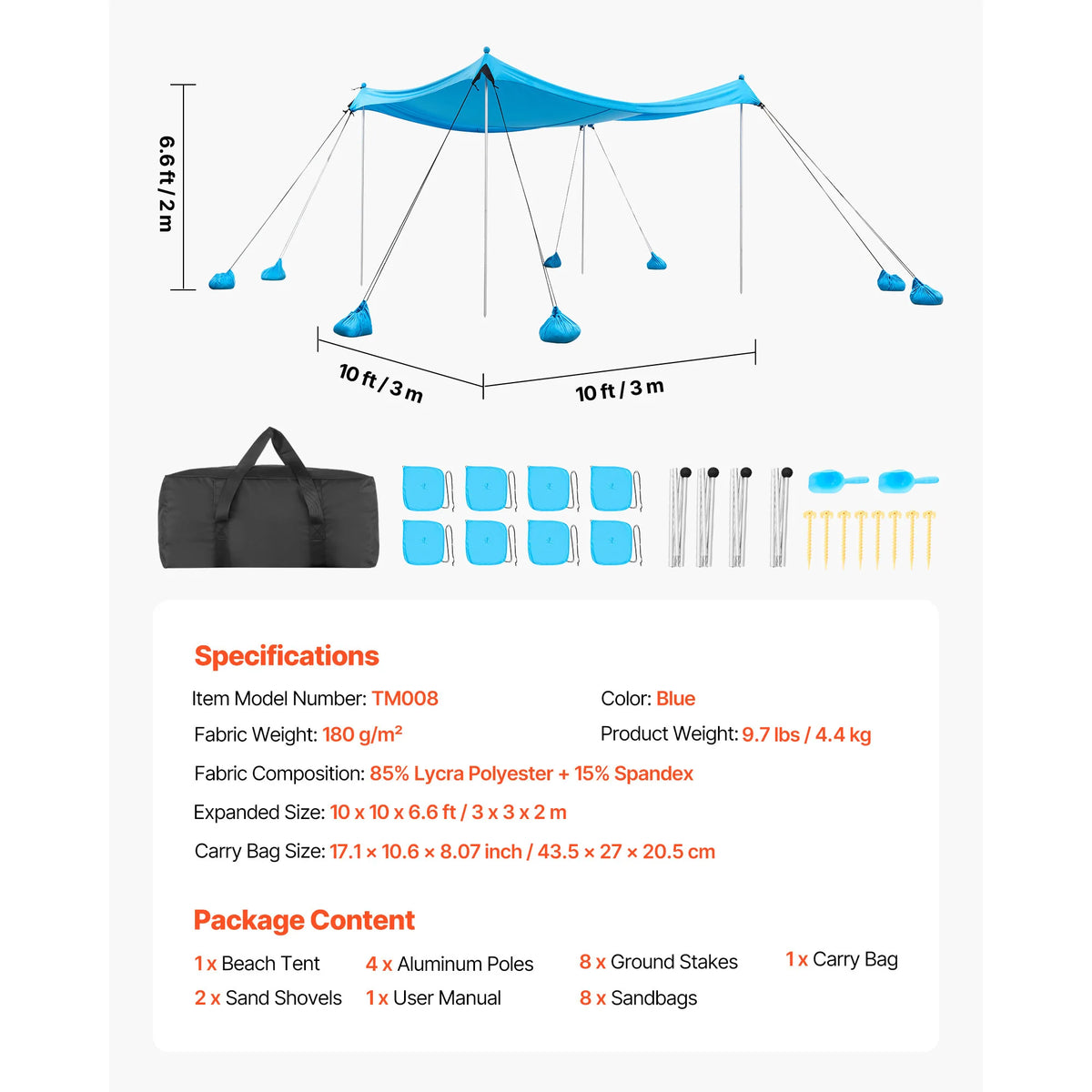 SucceBuy Beach Tent Sun Shelter UPF50+ Sun Protection Easy Pop Up Beach Canopy Portable Shade for Family Outings Camping Fishing