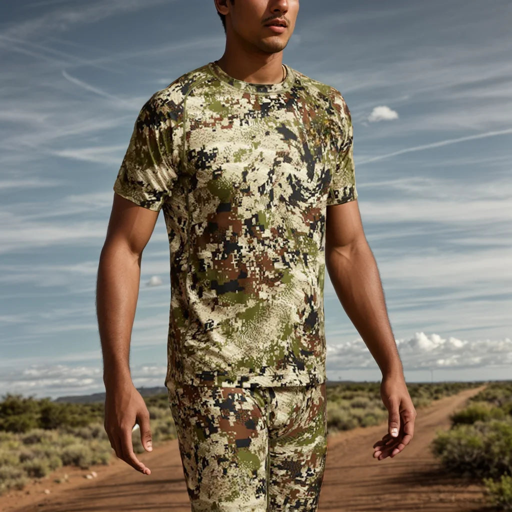 Men's Camo Printed Antibacterial Quick-Drying Short Sleeve T-Shirt for Summer Hunting Outdoor Wear