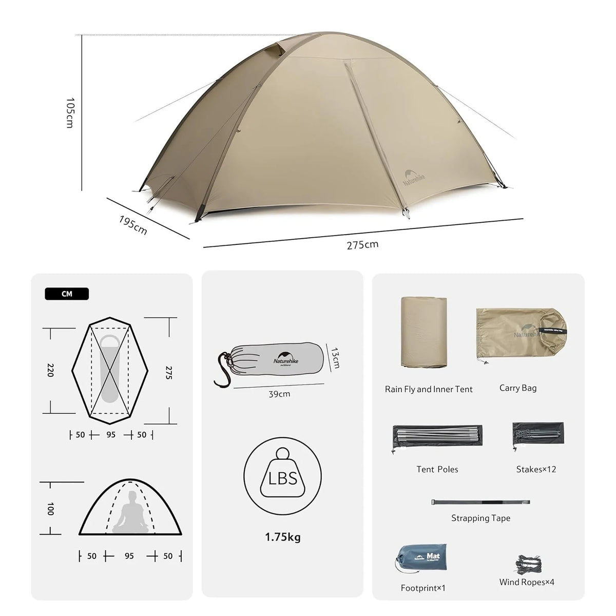 Naturehike 4 Seasons Giling PRO Hiking Tent Easy Setup Dome Tent Outdoor Camping Portable Equipment Mountaineering Tent Ultralight Backpacking Tent