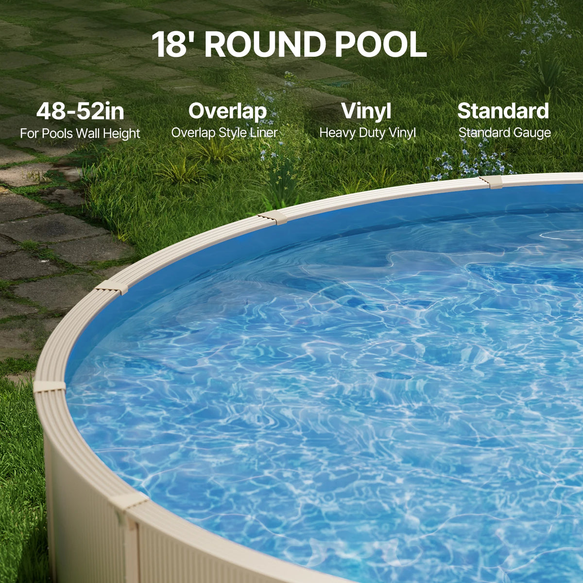 SucceBuy Pool Liner 18ft Round Swimming Pool Liner Standard Gauge Long Lasting Vinyl Pool Liner Overlap Style Liner Replacement