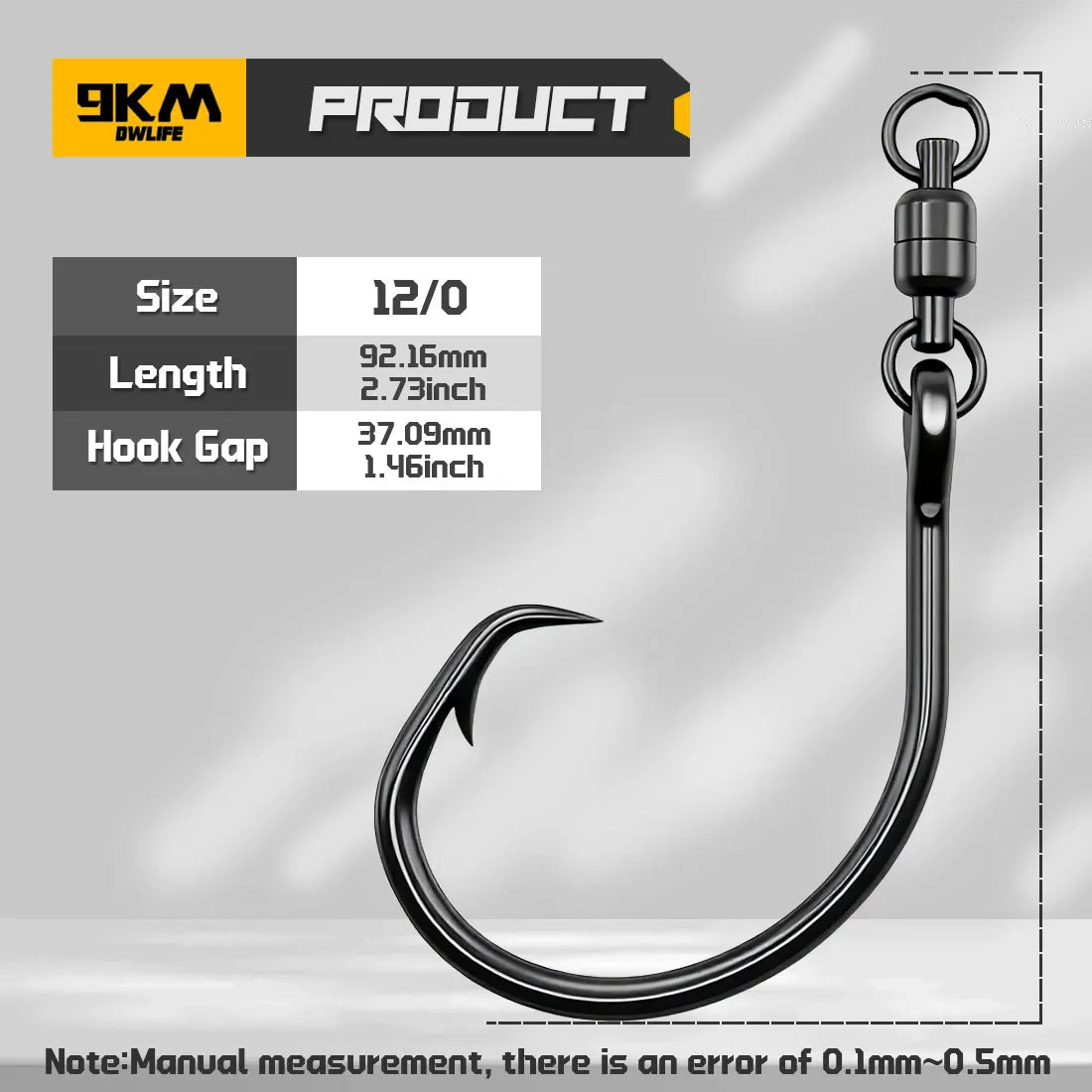 9KM 5Pcs Circle Hooks wiht Swivels, High Carbon Steel Extra Sharp for Freshwater Saltwater Big Game Fishing
