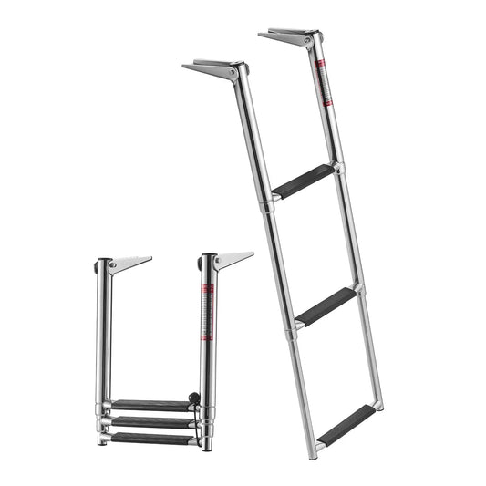 SucceBuy 3/4 Steps Boat Ladder Stainless Steel 600/900 lbs Telescoping Folding Swim Deck Ladder with Anti-Slip Steps for Yacht
