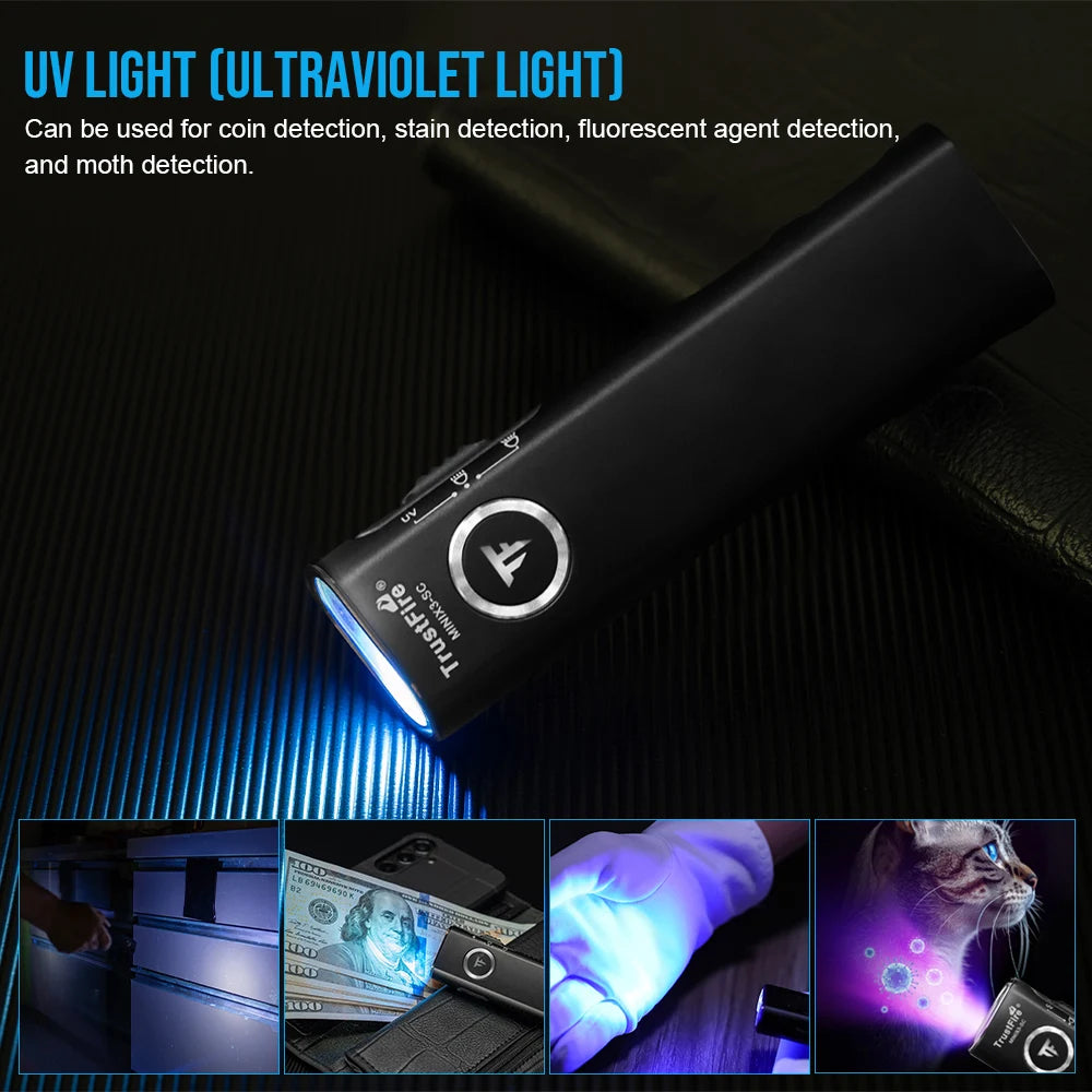 TrustFire MINIX3-SC 3-in-1 Rechargeable EDC LED Flashlight With UV Light 1100 Lumens 1500mAh Pocket Lantern IPX6 Waterproof Flat LED Torch for Camping