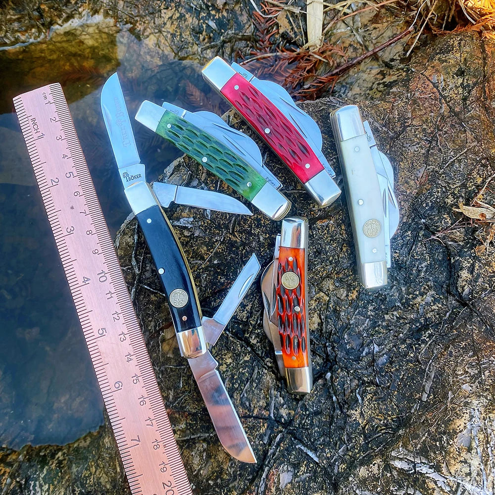 Watchman Trapper Knives Pocket Four Blades Slip Joint Folding Knife Classic Bone Grips Mirror Finish