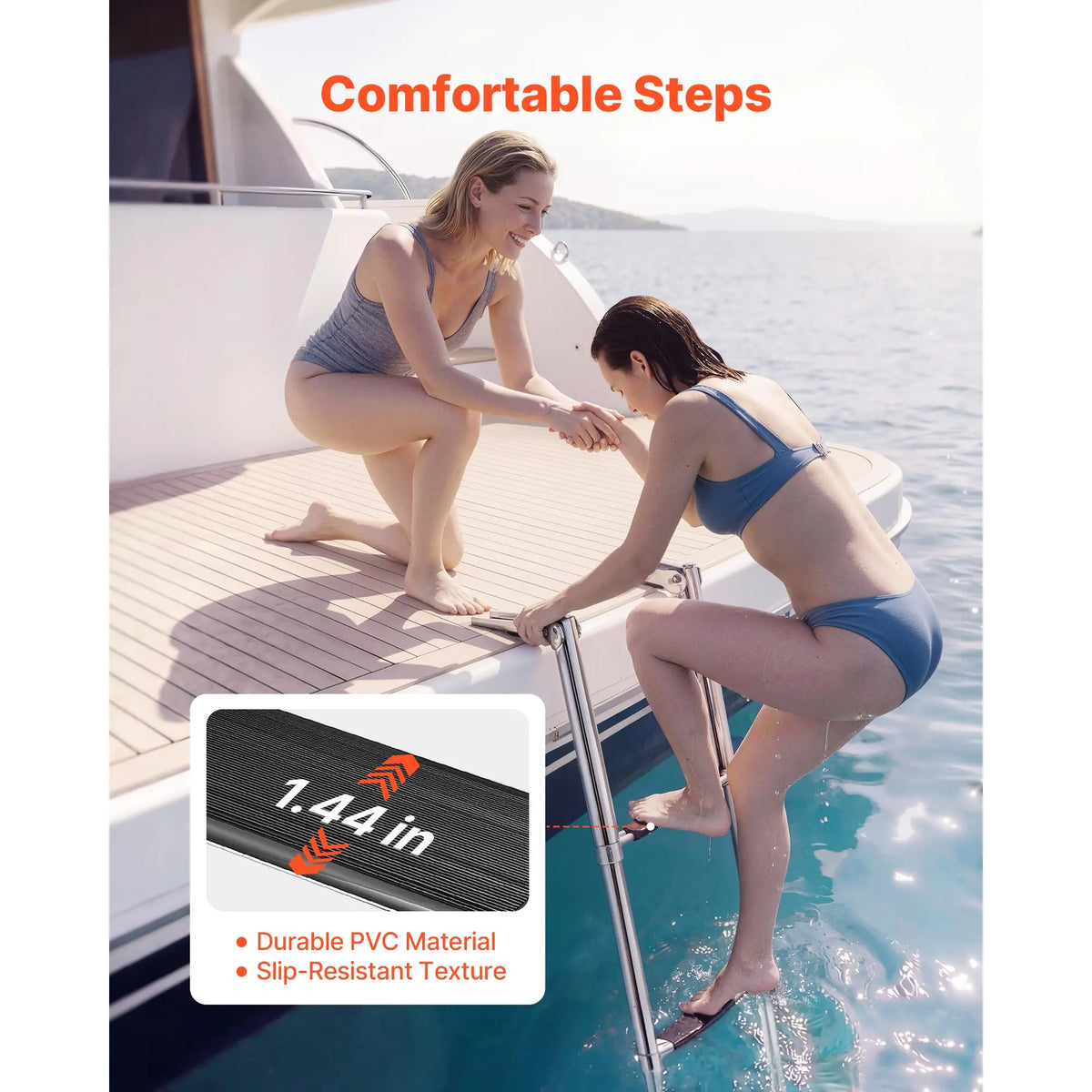 SucceBuy 3/4 Steps Boat Ladder Stainless Steel 600/900 lbs Telescoping Folding Swim Deck Ladder with Anti-Slip Steps for Yacht