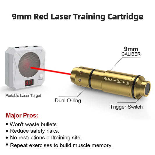 9mm Long (Pointed) Red Laser Training Cartridge Brass Dry Fire Trainer for Shooting Skill Improvement.