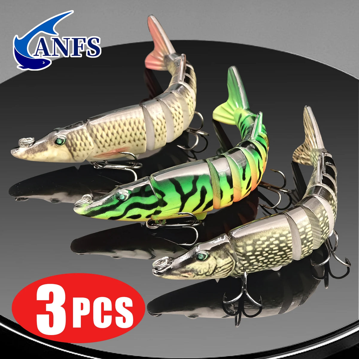 ANFS 3pcs Multi Jointed Swimbaits Fishing Lures for Bass Trout Perch Slow Sinking Lifelike Fishing Lure Kit Swimming Lures Freshwater Saltwater