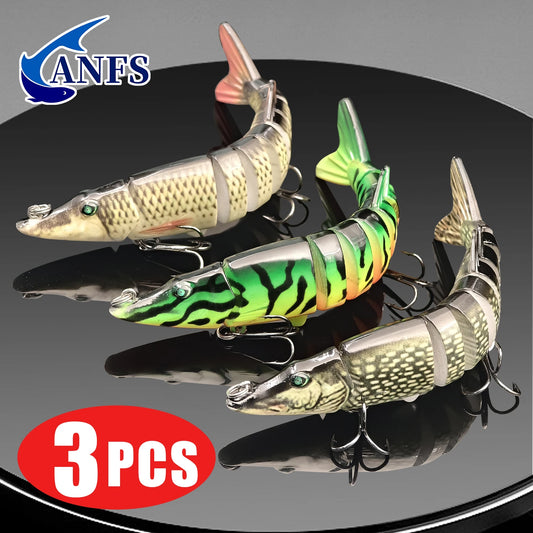 ANFS 3pcs Multi Jointed Swimbaits Fishing Lures for Bass Trout Perch Slow Sinking Lifelike Fishing Lure Kit Swimming Lures Freshwater Saltwater