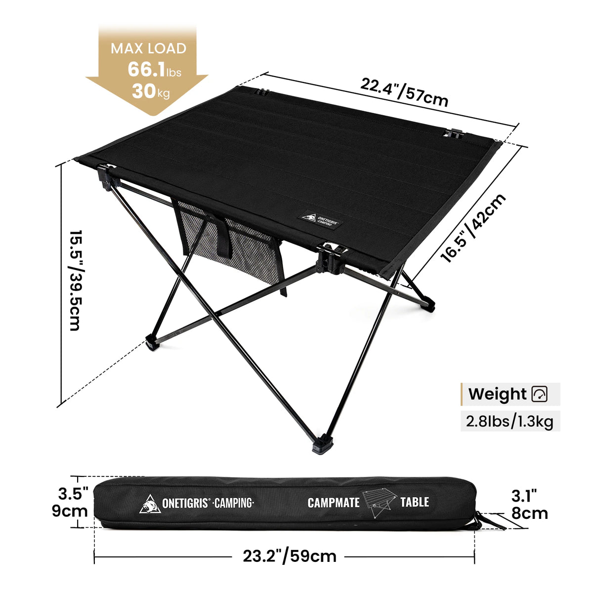 ONETIGRIS Foldable Camping Table, Lightweight Portable Table Sturdy & Quick Setup, Holds Up to 66 lbs, Perfect for Camping, Hiking, Backpacking, Picnic, Beach, Travel