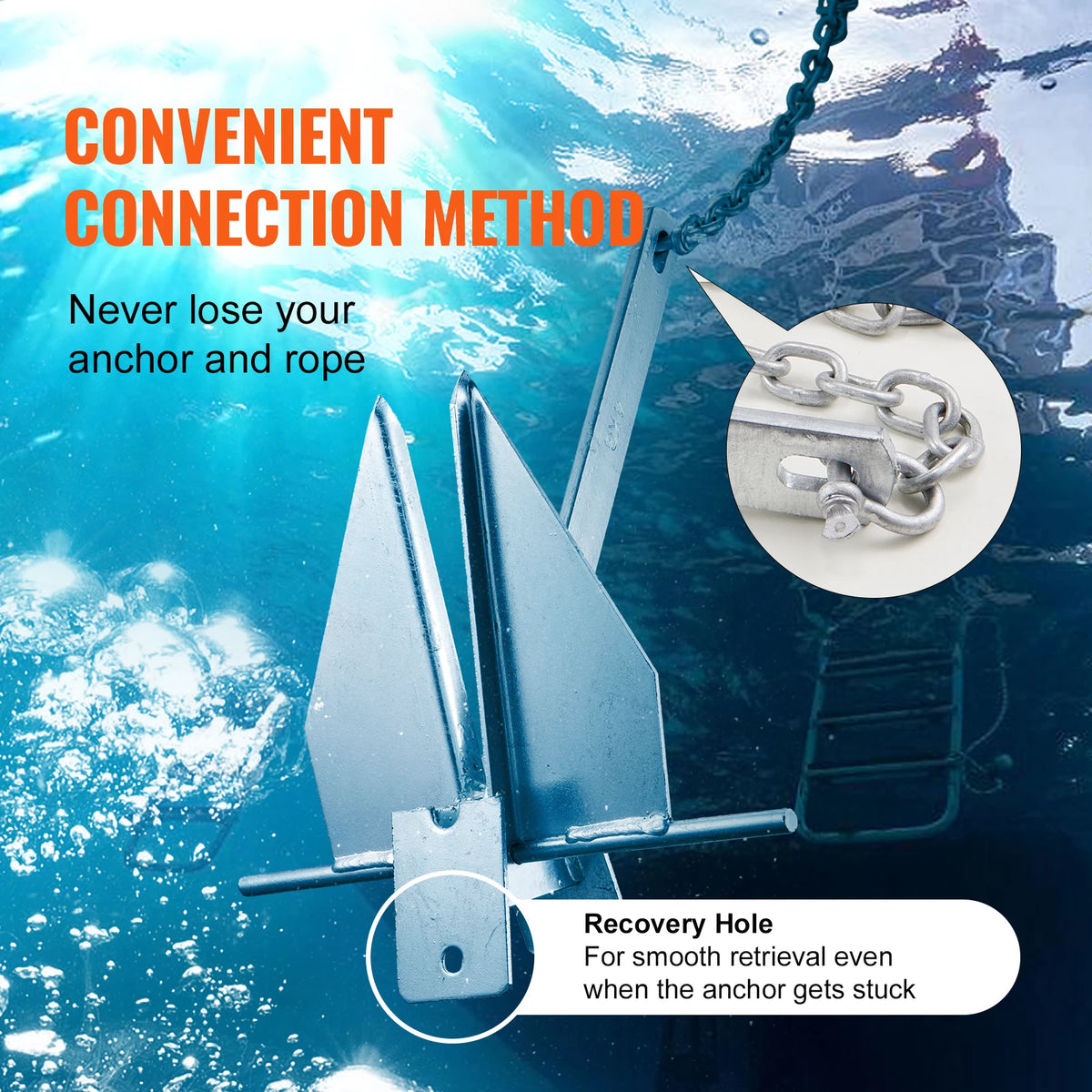 SucceBuy Fluke Style Anchor Kit, 13 LBS Hot-Dipped Galvanized Steel Fluke Anchor with 7.9' Chain 101' Rope and Two 0.4" Shackles