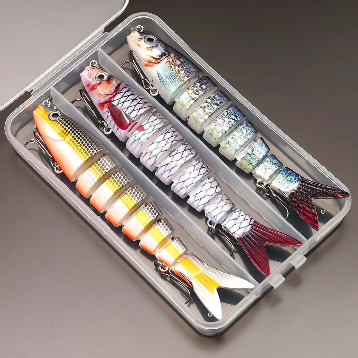 ANFS Fishing Lure kit of 3pcs with Lure Box, 8 Segment Multi Jointed Artificial Bait Slow Sinking Bionic Fishing Bait ,Cool Fishing Gear