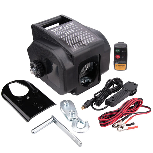 2000LBS 12V Electric Winch Electric IN/OUT with Freewheel Pulley Hook Wireless Remote