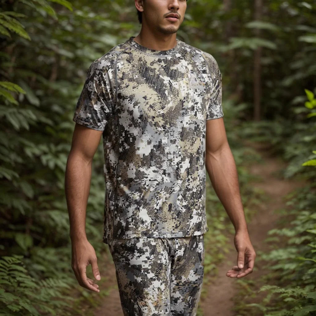 Men's Camo Printed Antibacterial Quick-Drying Short Sleeve T-Shirt for Summer Hunting Outdoor Wear