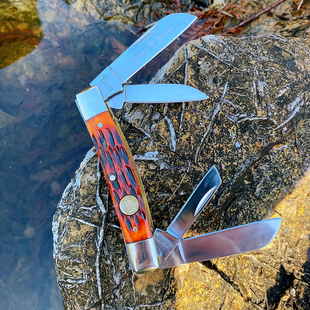 Watchman Trapper Knives Pocket Four Blades Slip Joint Folding Knife Classic Bone Grips Mirror Finish