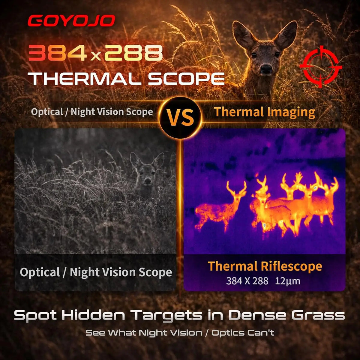 GOYOJO Thermal Scope 384x288 Thermal Imaging Sight with 1500-1800m Distance 12um 55Hz, 64GB Storage WiFi RAV Video GRL325/GRL335 for Outdoor Hunting