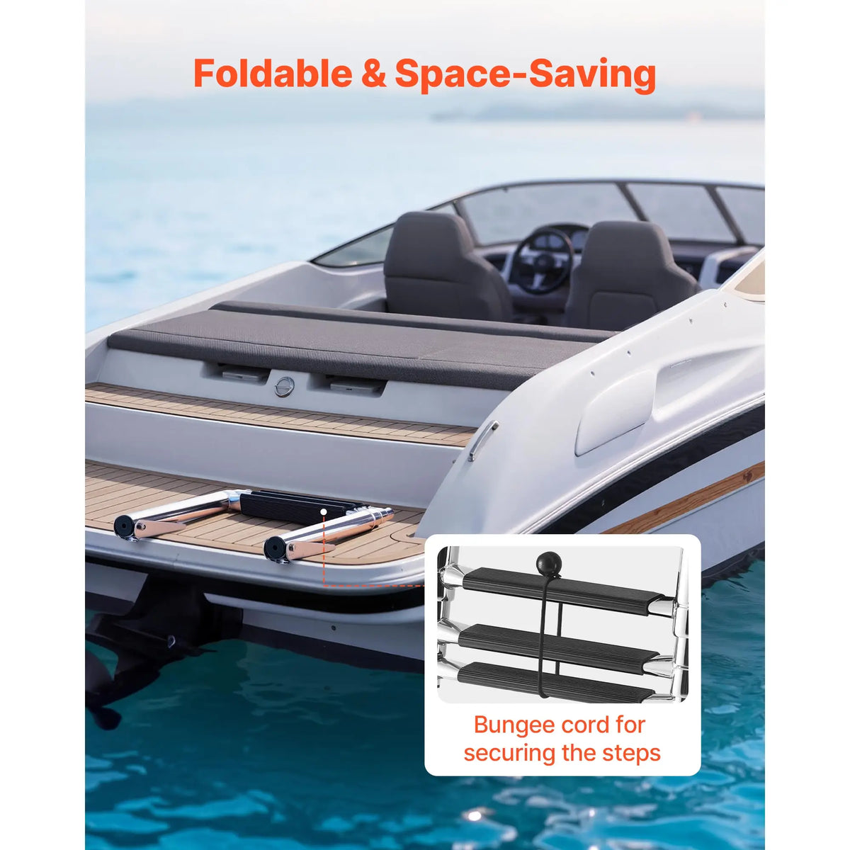 SucceBuy 3/4 Steps Boat Ladder Stainless Steel 600/900 lbs Telescoping Folding Swim Deck Ladder with Anti-Slip Steps for Yacht
