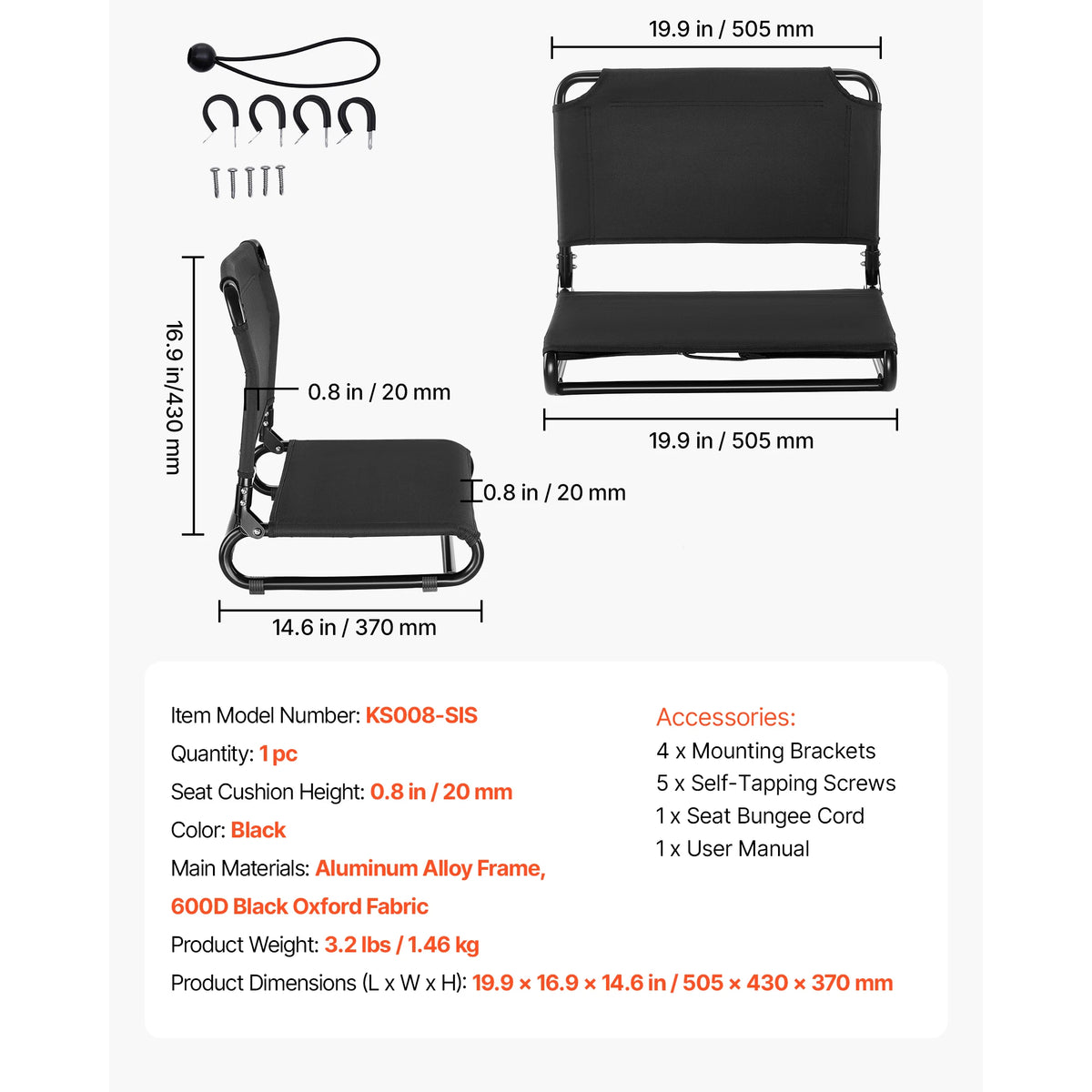SucceBuy Kayak Seat 1 Pack with Adjustable Back Support Adjustable Straps Aluminum Alloy Frame  for Sit-on-Top Fishing Canoes